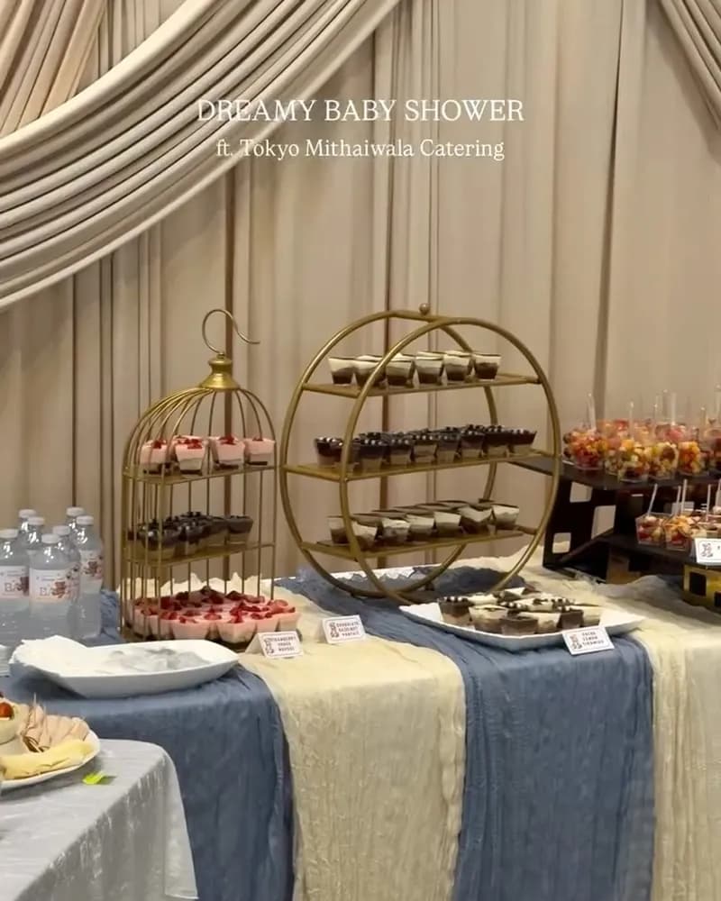 Baby shower dessert stand display