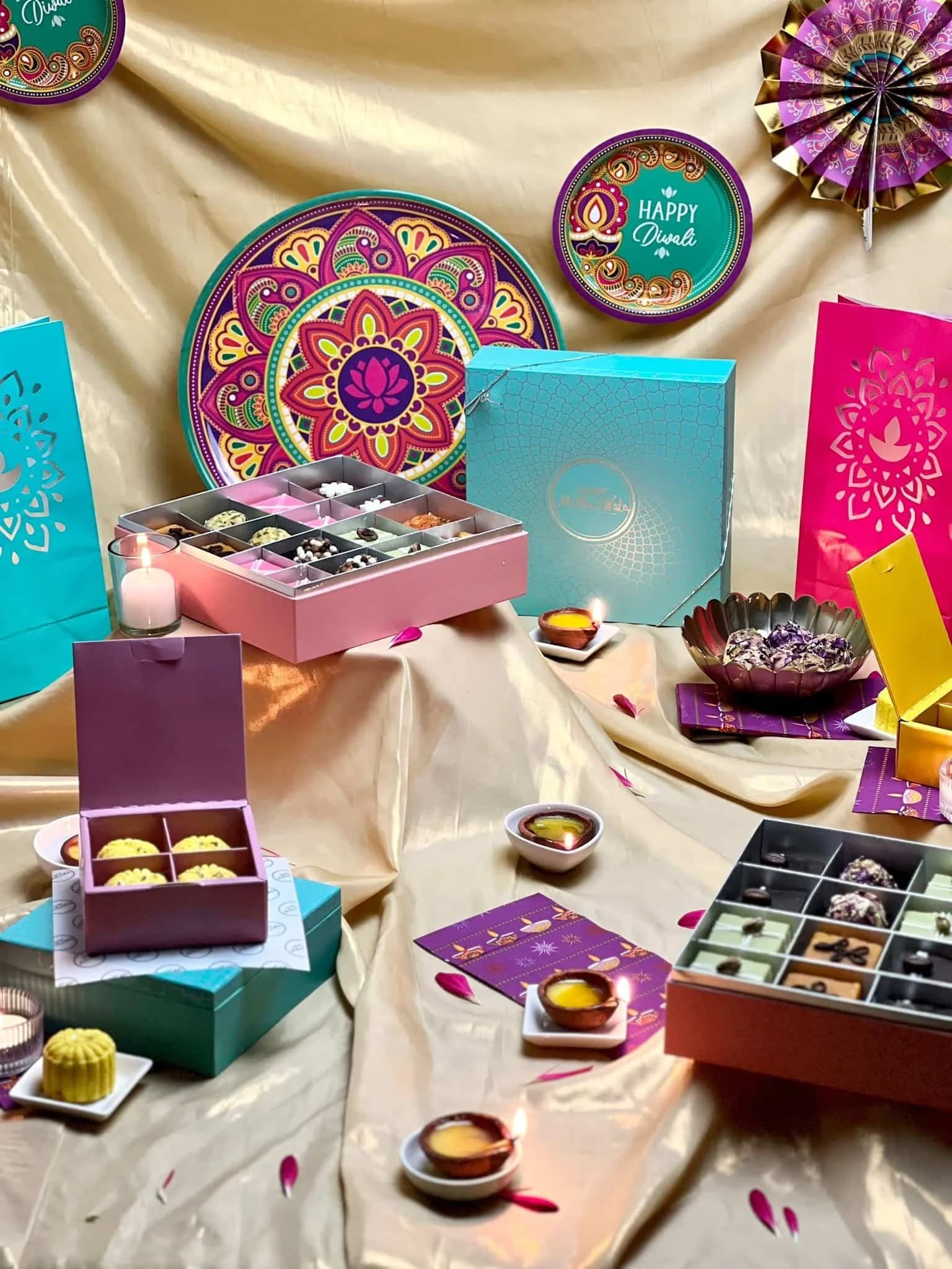 Tokyo Mithaiwala festive gift boxes and mithai display
